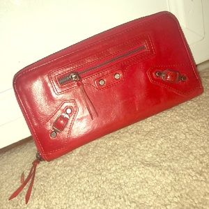 Red leather Balenciaga Zip Around Wallet